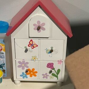 Vintage‎ Y2K Jewelry box butterfly ladybug flowers wooden white pink girls